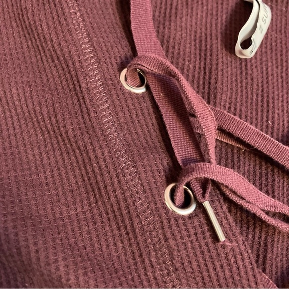 Ladies Z Supply Lace Up Waffle Pullover Hoodie - Picture 2 of 4